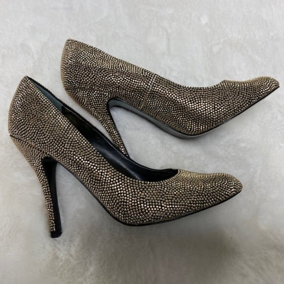 Nina Metallic Gold Studded Heels Pumps, size 7.5 - Picture 5 of 8